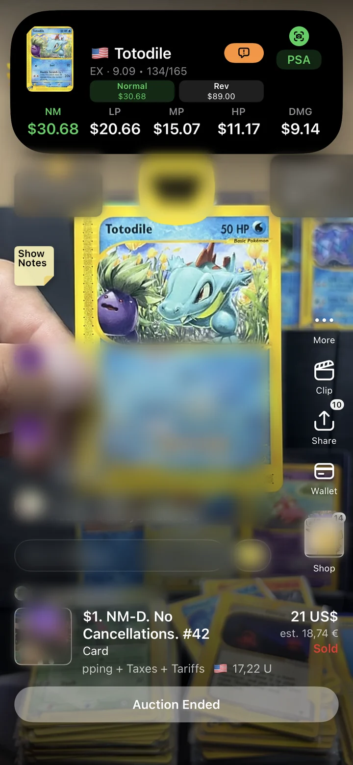 Peek in the Dynamic Island above a livestream: Totodile, Expedition 134/165, NM $30.68, condition prices and Normal/Reverse chips